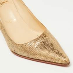 Pre Owned Christian Louboutin Metallic Gold Lizard Embossed Leather Kate Pumps Size 39.5