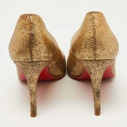 Pre Owned Christian Louboutin Metallic Gold Lizard Embossed Leather Kate Pumps Size 39.5