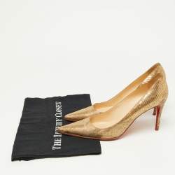 Pre Owned Christian Louboutin Metallic Gold Lizard Embossed Leather Kate Pumps Size 39.5
