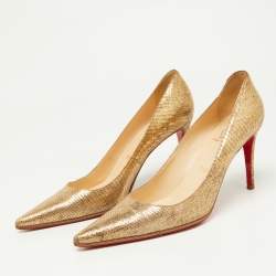 Pre Owned Christian Louboutin Metallic Gold Lizard Embossed Leather Kate Pumps Size 39.5