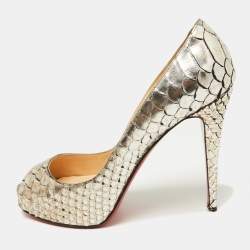 Christian Louboutin Metallic Two-Tone Python Very Prive Peep Toe Pumps Size 40