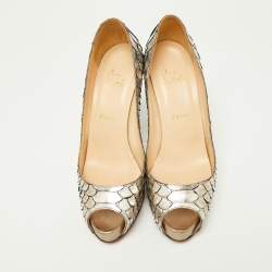 Christian Louboutin Metallic Two-Tone Python Very Prive Peep Toe Pumps Size 40