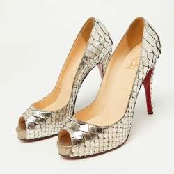 Christian Louboutin Metallic Two-Tone Python Very Prive Peep Toe Pumps Size 40