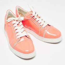 Pre Owned Christian Louboutin Light Orange Patent Leather Louis Junior Low Top Sneakers Size 39