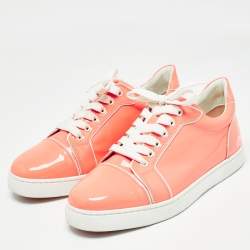 Pre Owned Christian Louboutin Light Orange Patent Leather Louis Junior Low Top Sneakers Size 39