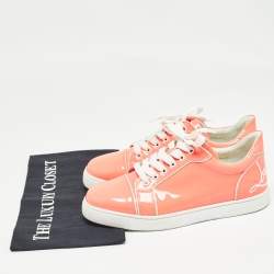 Pre Owned Christian Louboutin Light Orange Patent Leather Louis Junior Low Top Sneakers Size 39