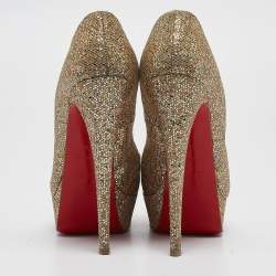 Christian Louboutin Gold Glitter Lady Peep Toe Pumps Size 36.5