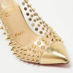 Pre Owned Christian Louboutin Gold Leather and PVC Spike Me Pumps Size 37
