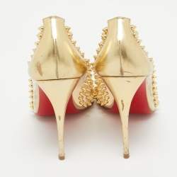 Pre Owned Christian Louboutin Gold Leather and PVC Spike Me Pumps Size 37