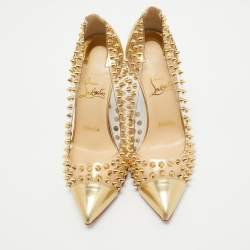 Pre Owned Christian Louboutin Gold Leather and PVC Spike Me Pumps Size 37