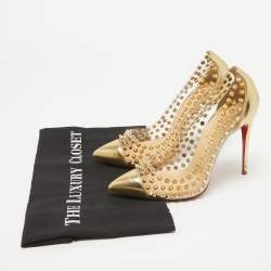 Pre Owned Christian Louboutin Gold Leather and PVC Spike Me Pumps Size 37
