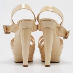 Pre Owned Christian Louboutin Cream Patent Leather Amelissa Sandals Size 38.5