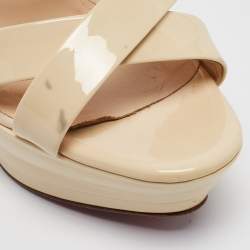 Pre Owned Christian Louboutin Cream Patent Leather Amelissa Sandals Size 38.5