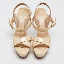 Pre Owned Christian Louboutin Cream Patent Leather Amelissa Sandals Size 38.5