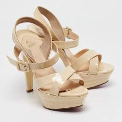 Pre Owned Christian Louboutin Cream Patent Leather Amelissa Sandals Size 38.5
