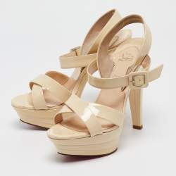 Pre Owned Christian Louboutin Cream Patent Leather Amelissa Sandals Size 38.5
