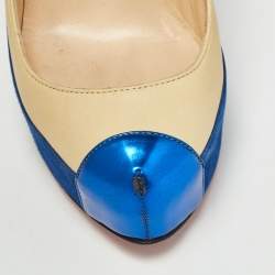 Christian Louboutin Blue/Light Yellow Suede and Leather Pumps Size 36