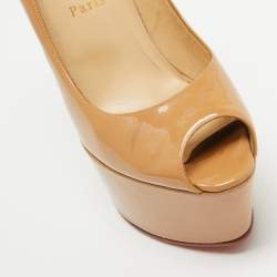 Pre Owned Christian Louboutin Beige Patent Leather Jamie Platform Pumps Size 39.5