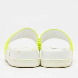 Christian Louboutin Neon Yellow Leather Spikes Pool Fun Flat Slides Size 40