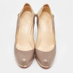 Pre Owned Christian Louboutin Grey/Beige Leather and Python Chain Link Detail Platform Pumps Size 40.5