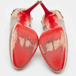 Pre Owned Christian Louboutin Grey/Beige Leather and Python Chain Link Detail Platform Pumps Size 40.5