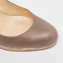 Pre Owned Christian Louboutin Grey/Beige Leather and Python Chain Link Detail Platform Pumps Size 40.5