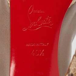 Pre Owned Christian Louboutin Grey/Beige Leather and Python Chain Link Detail Platform Pumps Size 40.5