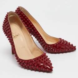 Christian Louboutin Dark Red Patent Leather Pigalle Spikes Pumps Size 36