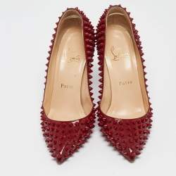 Christian Louboutin Dark Red Patent Leather Pigalle Spikes Pumps Size 36