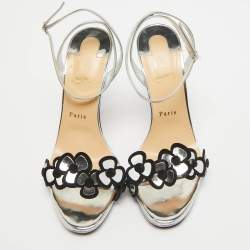 Pre Owned Christian Louboutin Silver Leather Pansy Queen Sandals Size 39.5