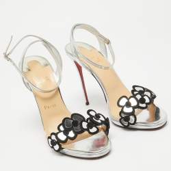 Pre Owned Christian Louboutin Silver Leather Pansy Queen Sandals Size 39.5