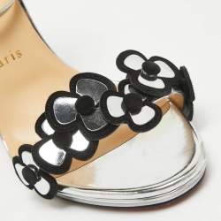 Pre Owned Christian Louboutin Silver Leather Pansy Queen Sandals Size 39.5