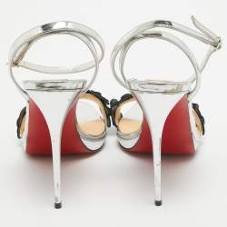 Pre Owned Christian Louboutin Silver Leather Pansy Queen Sandals Size 39.5