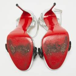 Pre Owned Christian Louboutin Silver Leather Pansy Queen Sandals Size 39.5