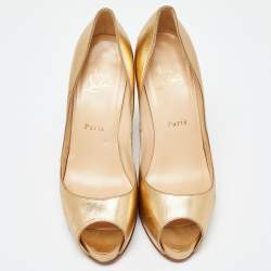 Christian Louboutin Metallic Gold Leather Very Prive Pumps Size 39