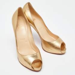 Christian Louboutin Metallic Gold Leather Very Prive Pumps Size 39