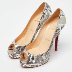 Christian Louboutin Grey/Silver Python Lady Peep Toe Platform Pumps Size 38.5