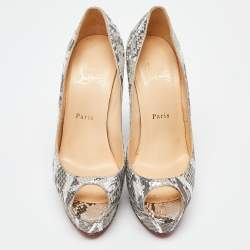Christian Louboutin Grey/Silver Python Lady Peep Toe Platform Pumps Size 38.5