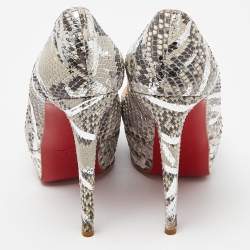 Christian Louboutin Grey/Silver Python Lady Peep Toe Platform Pumps Size 38.5