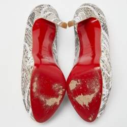 Christian Louboutin Grey/Silver Python Lady Peep Toe Platform Pumps Size 38.5