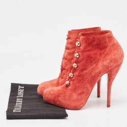 Pre Owned Christian Louboutin Red Suede Booties Size 39.5