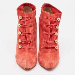 Pre Owned Christian Louboutin Red Suede Booties Size 39.5