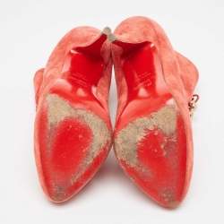 Pre Owned Christian Louboutin Red Suede Booties Size 39.5