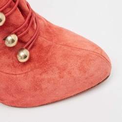 Pre Owned Christian Louboutin Red Suede Booties Size 39.5