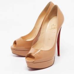 Christian Louboutin Beige Patent Leather Lady Peep Pumps Size 39