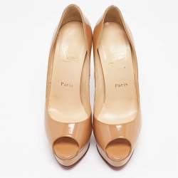 Christian Louboutin Beige Patent Leather Lady Peep Pumps Size 39