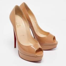 Christian Louboutin Beige Patent Leather Lady Peep Pumps Size 39