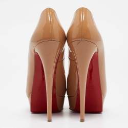 Christian Louboutin Beige Patent Leather Lady Peep Pumps Size 39