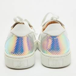 Pre Owned Christian Louboutin Two Tone Leather and Snakeskin Embossed Sneakers Size 39