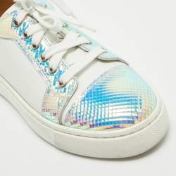 Pre Owned Christian Louboutin Two Tone Leather and Snakeskin Embossed Sneakers Size 39